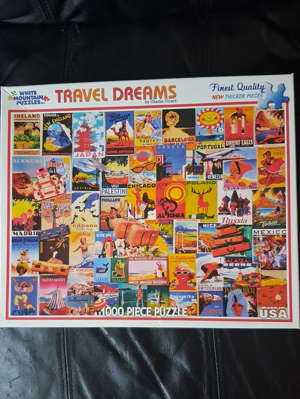 White Mountain Travel Dreams Puzzle Bright Multicolor Collage 1000 PIECE PUZZLE